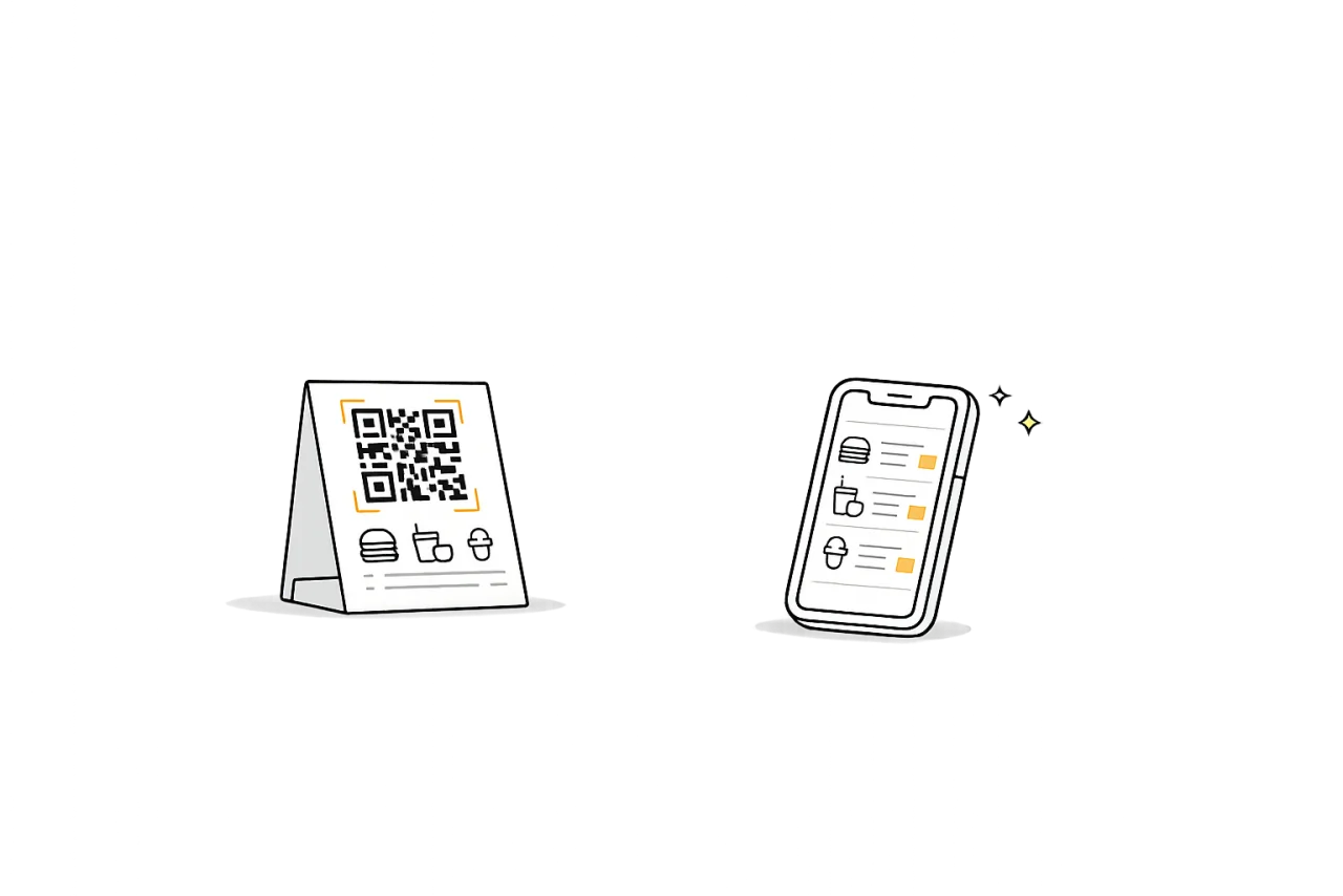 Printable QR card and scanned mobile menu